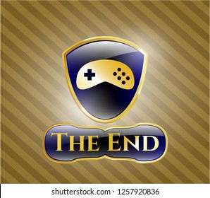  Shiny badge with video game icon and The End text inside