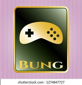  Shiny badge with video game icon and Bung text inside