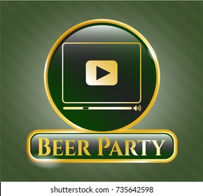  Shiny badge with video player icon and Beer Party text inside