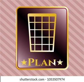  Shiny badge with wastepaper basket icon and Plan text inside