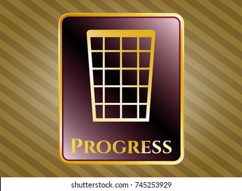 Shiny badge with wastepaper basket icon and Progress text inside