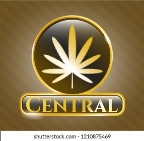  Shiny badge with weed leaf icon and Central text inside