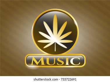  Shiny badge with weed leaf icon and Music text inside
