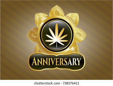  Shiny badge with weed leaf icon and Anniversary text inside