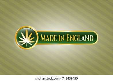 Shiny badge with weed leaf icon and Made in England text inside