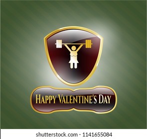  Shiny badge with weightlifter girl icon and Happy Valentine's Day text inside