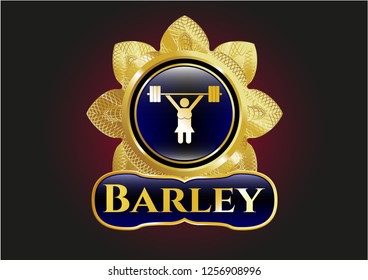  Shiny badge with weightlifter girl icon and Barley text inside