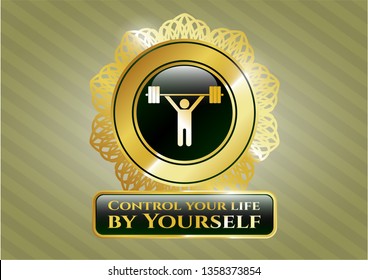  Shiny badge with weightlifting icon and Control your life by Yourself text inside