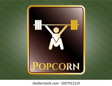  Shiny badge with weightlifting icon and Popcorn text inside