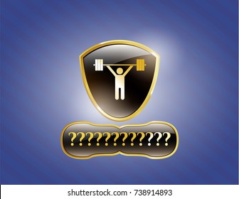  Shiny badge with weightlifting icon and Question Mark text inside