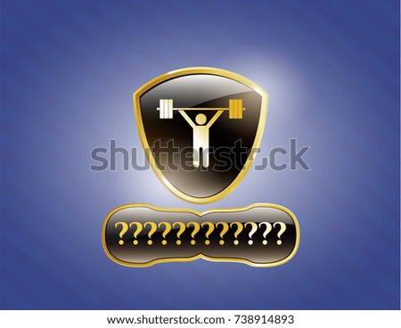  Shiny badge with weightlifting icon and Question Mark text inside