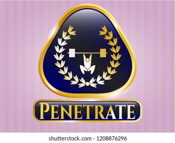  Shiny badge with weightlifting inside of crown icon and Penetrate text inside