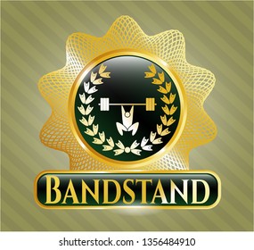  Shiny badge with weightlifting inside of crown icon and Bandstand text inside