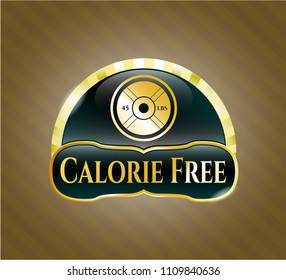  Shiny badge with weightlifting or powerlifting plate (45 lbs) icon and Calorie Free text inside