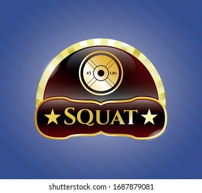  Shiny badge with weightlifting or powerlifting plate (45 lbs) icon and Squat text inside