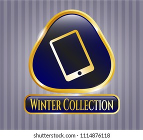  Shiny badge  wit Gold emblem with mobile phone icon and Winter Collection text insideh mobile phone icon and Winter Collection text inside