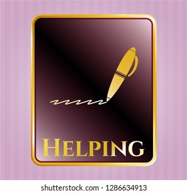  Shiny badge with writer icon and Helping text inside