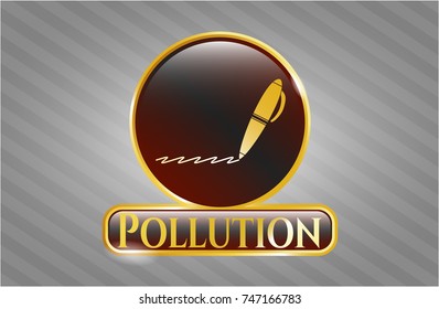  Shiny badge with writer icon and Pollution text inside