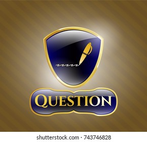  Shiny badge with writer icon and Question text inside