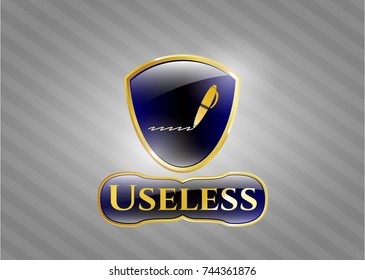  Shiny badge with writer icon and Useless text inside