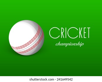 Shiny ball on green background for Cricket Championship.