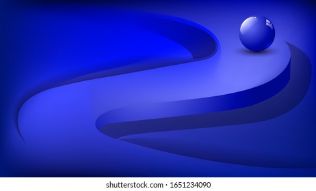 a shiny ball rolls along a curved catwalk in blue space. art wallpaper with 3D effect. vector