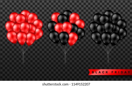 Shiny Balloons Bunch Set Isolated on Transparent Background. Vector illustration. Elements for Black Friday Sale Poster