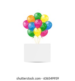 Shiny balloons with card for congratulations. Vector illustration.