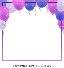 Shiny Balloons on the white Background with Square Frame. Vector illustration.