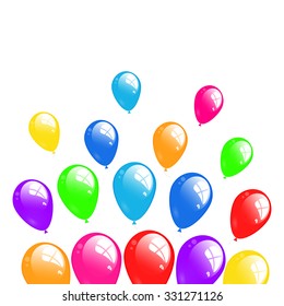 shiny balloons on white background and space for text