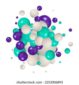 Shiny balls with different size on simple gradient background. Glossy bubbles in empty space. Abstract composition with chaotic floating spheres. 3d rendering