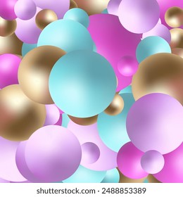 Shiny balls with different size on simple gradient background. Glossy bubbles in empty space. Abstract composition with chaotic floating spheres. 3d rendering