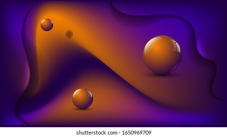 Shiny balls of different sizes in a blue-orange space. art wallpaper. vector
