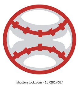Una brillante circular de béisbol en forma con un contorno rojo colocado en un dibujo o ilustración de color vectorial de campo 