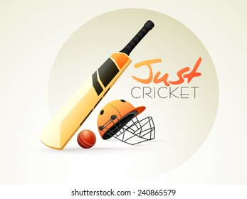 Shiny bat, ball and helmet for Cricket sports concept.