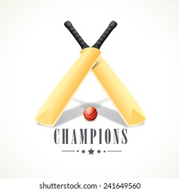 Shiny bats with red ball on white background for Cricket sports concept.