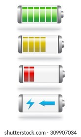 shiny batteries with different charge levels and in different colors