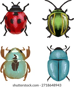 Ilustraciones brillantes del escarabajo con los Colores brillantes y los patrones decorativos