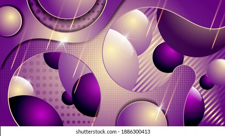 shiny beige and magenta balls of varying sizes beneath ornate, textured abstract shapes with wavy edges and falling meteorites. fantastic wallpaper. vector