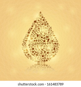 Shiny Big Water Drop Icon on Yellow Background. Go Green Concept