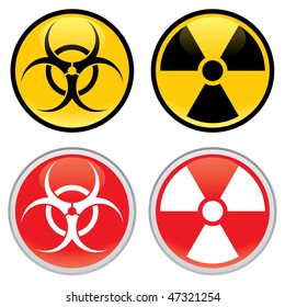 Shiny biohazard and radioactive warning signs and symbols.