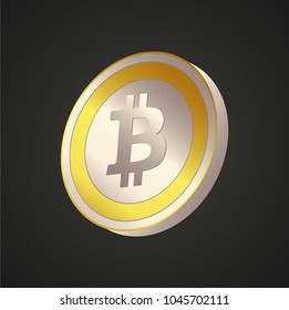 Shiny bitcoin on grey background.