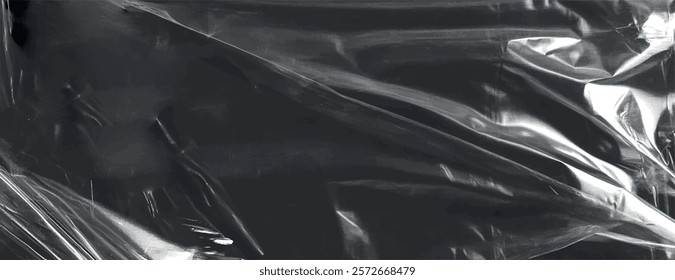 Shiny black background with a glossy texture. The black background features smooth, reflective surfaces creating a sleek, modern look. Plastic foil wrap texture background. Black background vector.
