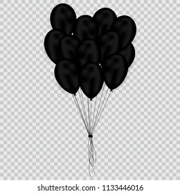 Shiny black balloons isolated from transparent background. Vector illustrations
