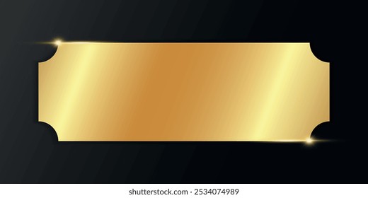 Shiny blank golden ticket, pass or coupon template on black background. For festival, cinema, theater, party, casino, circus, event invitation. Vector illustration