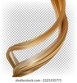 Shiny blond curl of hair isolated on transparent background. Vector realistic illustration. Background for advertising.