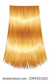 Shiny blond woman hair. Haircut, hair care and beauty salon, realistic locks of long straight blonde. Beautiful healthy female hair with shining surface