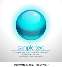 Shiny blue 3d realistic bubble on white background with sample text vector illustration