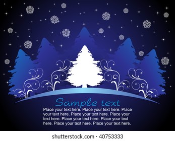shiny blue background with christmas tree and blossom