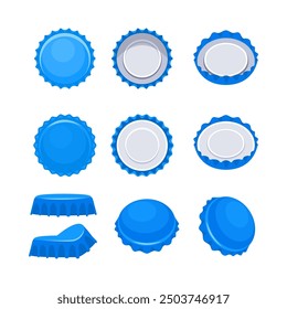 Shiny blue bottle caps in various positions on white background, new and ready for your design ideas. Ideal for concepts like choice and variety